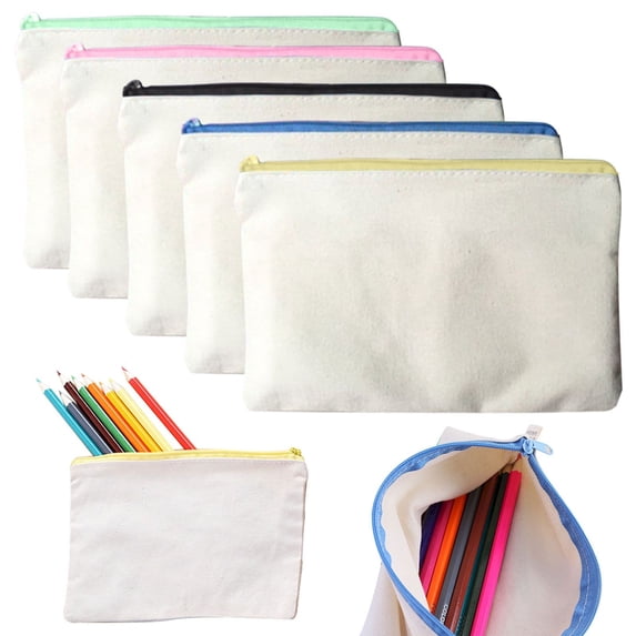 Blank Canvas Bag Zipper Pouch Makeup Bags Multi-Purpose Canvas Pencil Pouch with Sturdy Zipper for Makeup Cosmetic Toiletry Sch ool Stationary Storage Yellow 1Pcs