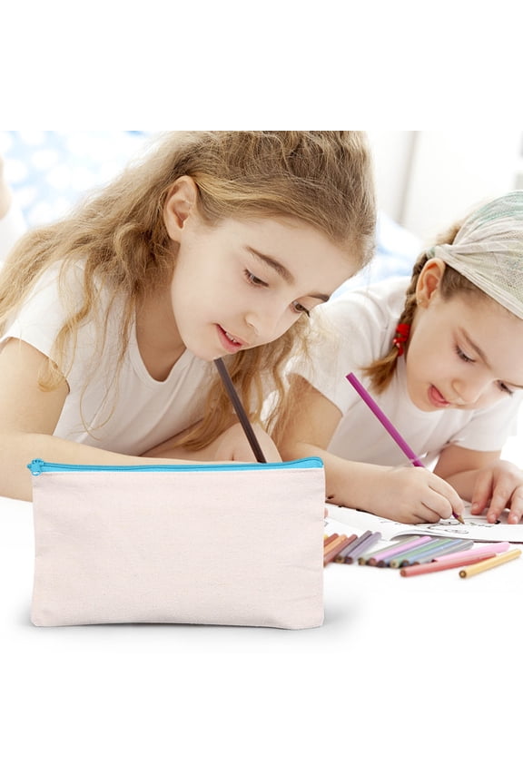 Blank Canvas Zipper Pouch for DIY Craft, Canvas Makeup Bag with Colored Zipper, Multi-Purpose Travel Bag, Pen and Pencil Organizer, Customizable Design