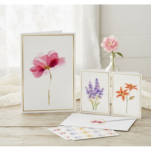 Blank Cards, 30 Pack Blank Greet Cards, Elegant Gold Foil Blank Note with Envelopes, Perfect Stationary Set For All Occasions, 5 Assorted Floral Designs