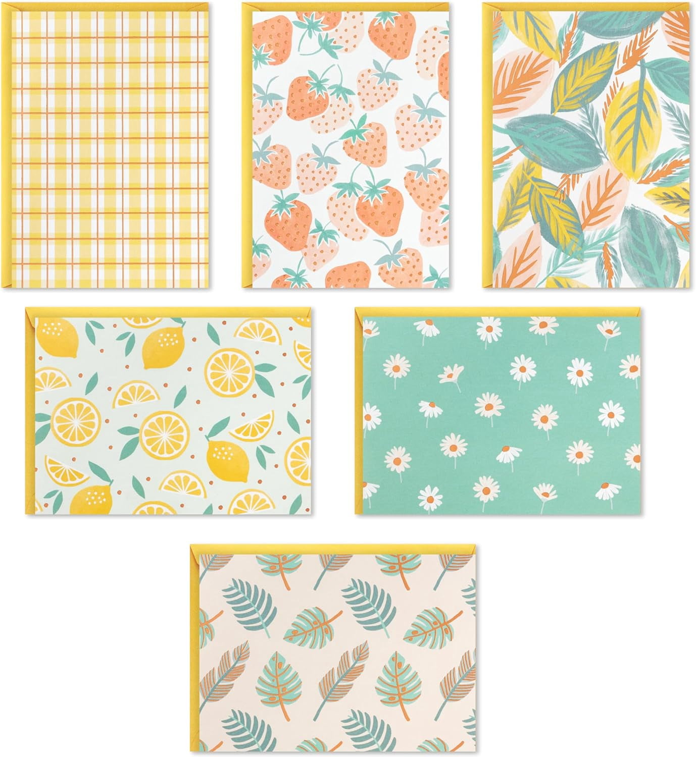 Blank Cards Assortment, 24 with Envelopes (Citrus, Greenery, Gingham, Strawberries) for Mother's Day, Any Occasion
