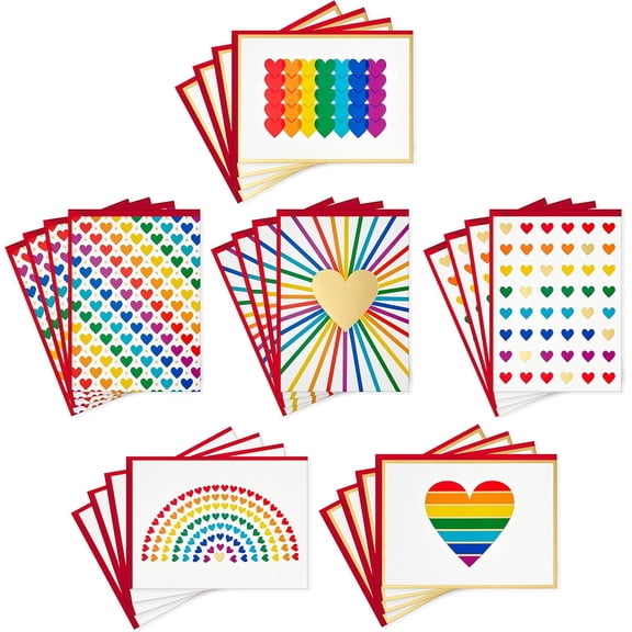 Blank Cards Assortment, Rainbow Hearts (24 Cards with Envelopes)