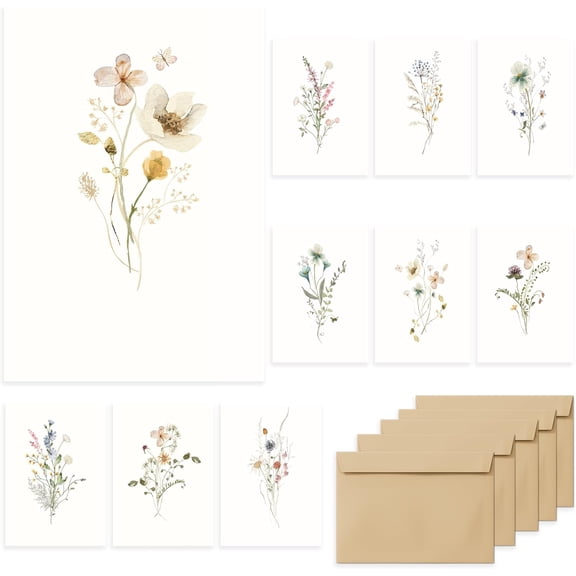 Blank Cards,Blank Greeting Cards 4x6,40Pack -Elegant Floral Design Blank Greeting Cards,Note Cards with Matching Peel-and-Seal Rustic Envelopes