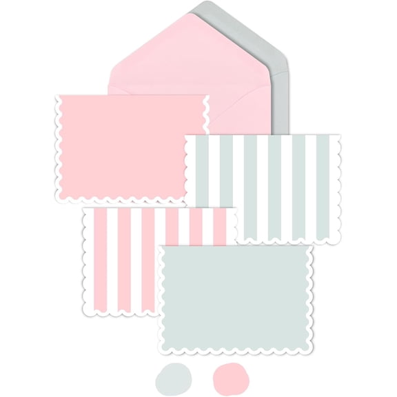 Blank Cards and Envelopes 24 Pack,3.5x5 Mini Striped Greeting Cards,Blank Note Cards for Baby Shower,Wedding Thank You Cards,Bridal Shower,Small Quick Notes (Pink and Gray)