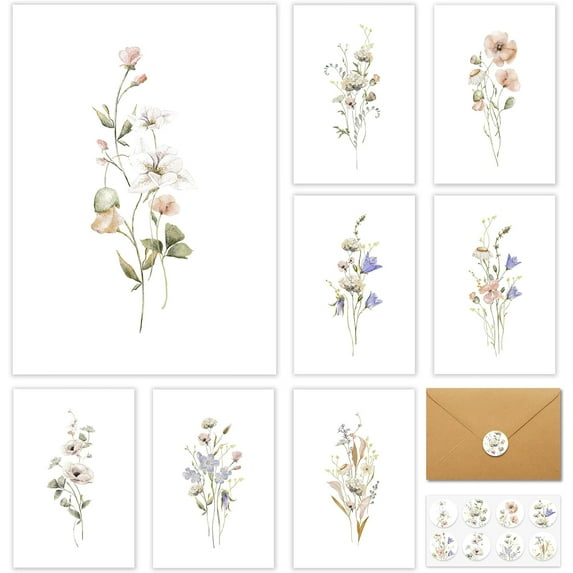 Blank Cards and Envelopes 32 Pack Blank Greet Cards, Beautiful Blank Note Card, Perfect Stationary Set For All Occasions, 8 Assorted Floral Designs, 4" x 6"