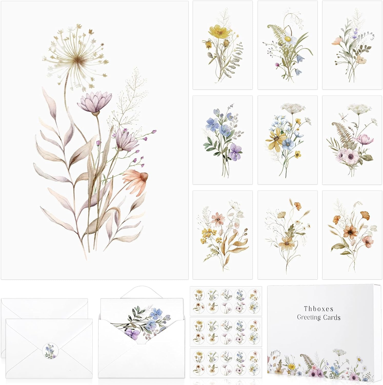 Blank Cards and Envelopes, 40 Pack Teacher Appreciation 4x6 in Note Card, Thank You Card with Stickers, Stationary Set for Graduation, Teacher's Day, Mother's Nurses Week