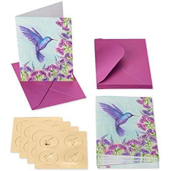 Blank Cards with Envelopes - Designed by Bella Pilar, Purple Hummingbird (14-Count)