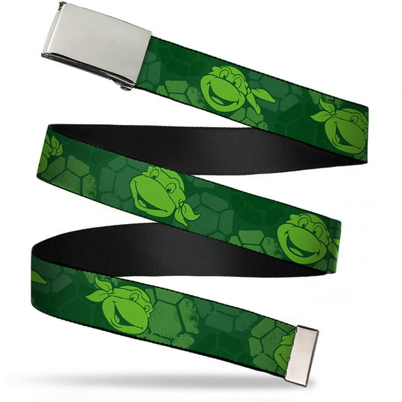Blank Chrome 1.0" Buckle Classic Tmnt Turtle Faces2 Greens Webbing Web Belt 1.0" Wide