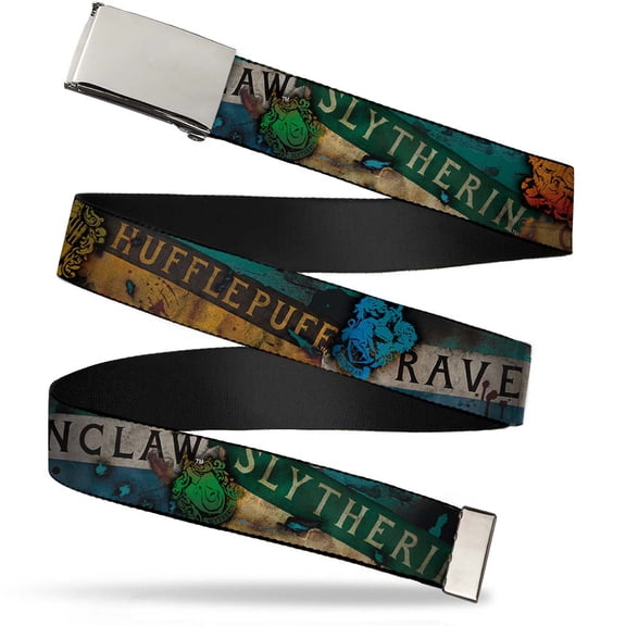 Blank Chrome 1.0" Buckle Hogwarts House Banners & Logos Webbing Web Belt 1.0" Wide