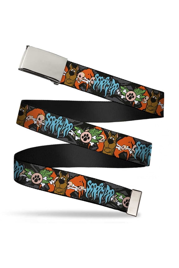 Blank Chrome 1.0" Buckle Scooby Doo Face Paw & Crossbones Gray Black Orange Web Belt 1.0" Wide