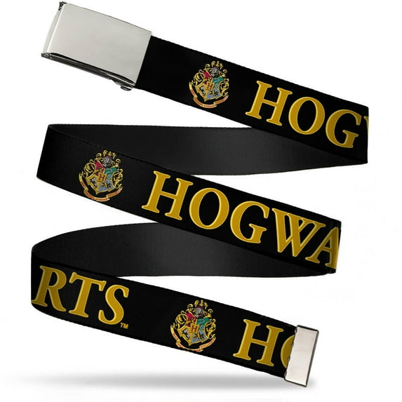 Blank Chrome Buckle Hogwarts & Crest Black Gold Webbing Web Belt