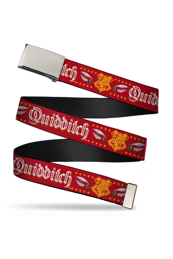 Blank Chrome Buckle Hogwarts Crest Quidditch Ball Red Gold White Web Belt