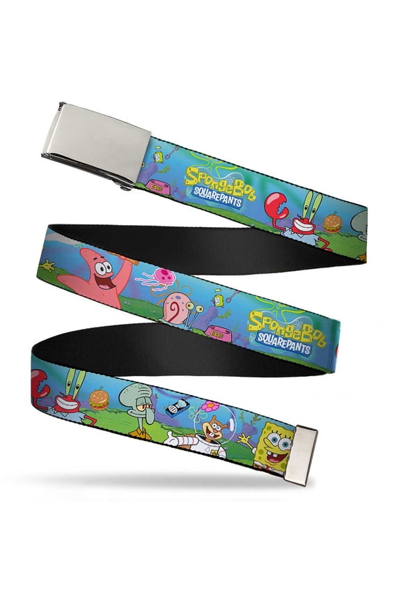 Blank Chrome Buckle Sponge Bob And Friends Logo Webbing Web Belt