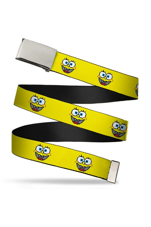 Blank Chrome Buckle SpongeBob 8 Bit Smile Yellow Webbing Web Belt