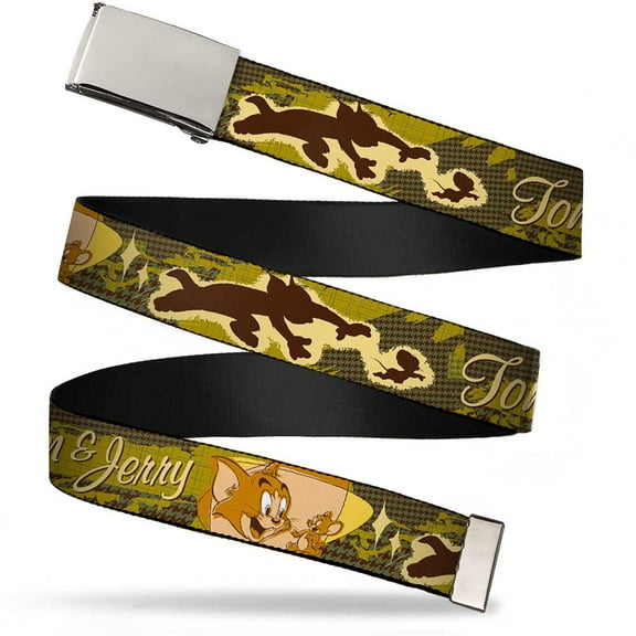 Blank Chrome Buckle Tom & Jerry Tom Chasing Jerry Houndstooth Browns Web Belt
