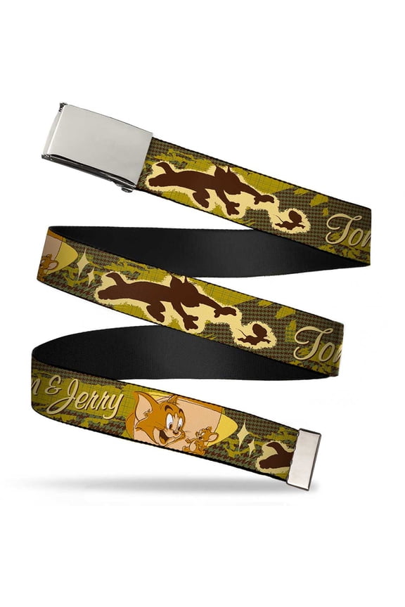 Blank Chrome Buckle Tom & Jerry Tom Chasing Jerry Houndstooth Browns Web Belt