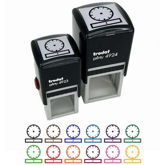 Blank Clock Telling Time Analog Digital Math Teacher School Self-Inking Rubber Stamp Ink Stamper - Green Ink - Small 1 Inch