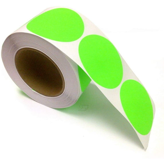 Blank Color Coding Stickers, Writable Surface  500 Permanent Labels per Roll Green Fluorescent, 2" Circle