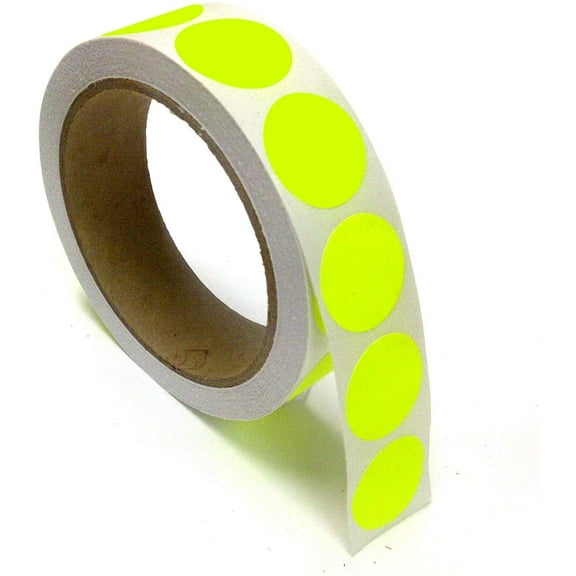 Blank Color Coding Stickers, Writable Surface  500 Permanent Labels per Roll Yellow Fluorescent, 1" Circle
