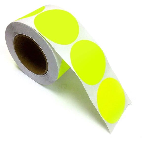 Blank Color Coding Stickers, Writable Surface  500 Permanent Labels per Roll Yellow Fluorescent, 2" Circle