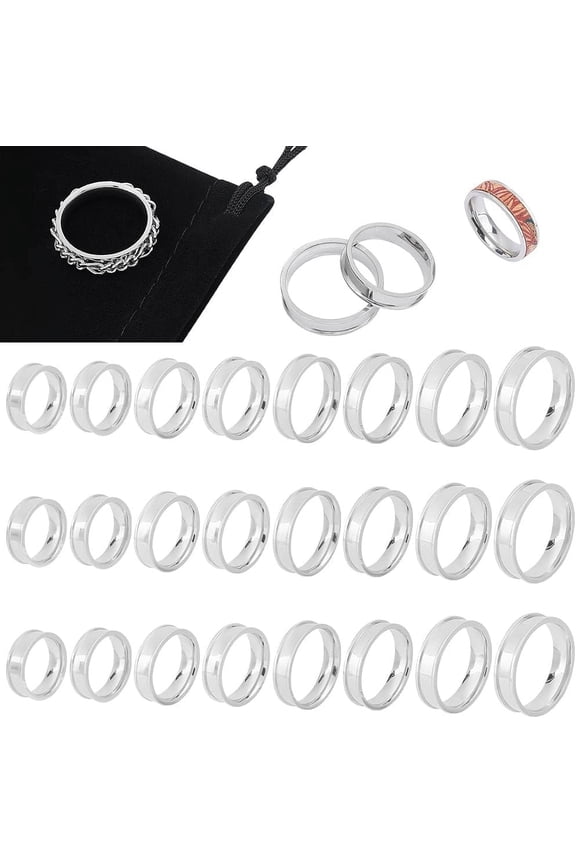 Blank Core Finger Rings Stainless Steel Grooved Finger Ring Wide Band Round Empty Ring for DIY Inlay Ring Jewelry Making Gift