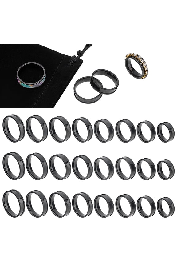 Blank Core Finger Rings Stainless Steel Grooved Finger Ring Wide Band Round Empty Ring for Inlay Ring Jewelry Making Gift DIY