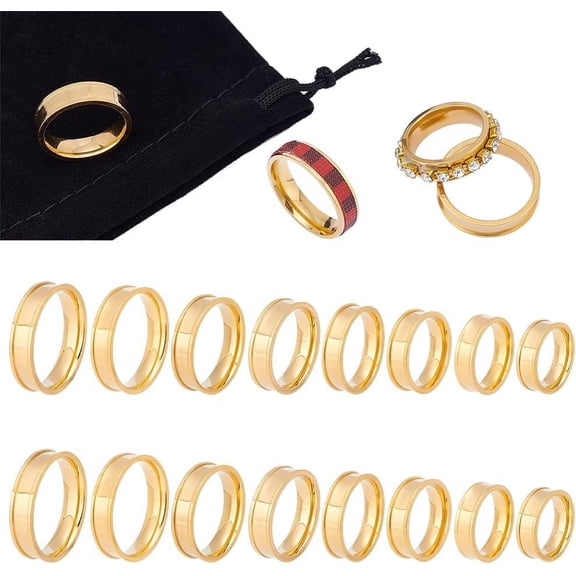 Blank Core Finger Rings Stainless Steel Grooved Finger Ring Wide Band Round Empty Ring for Inlay Ring Jewelry Making GiftGolden