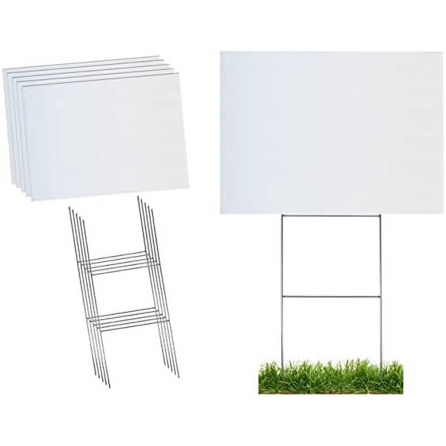 Blank Corrugated Wite Yard Sign Kit Includes 18x24 Signs, 10x24 Strong Galvanized Steel Double