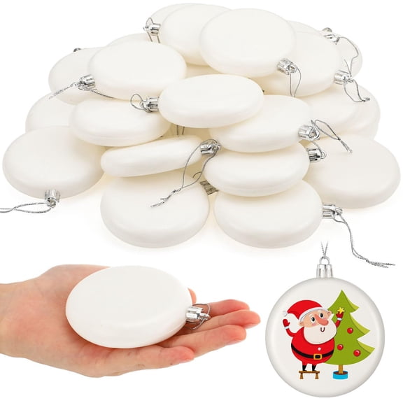 Blank DIY Christmas Ornaments, 12Pcs 3.15 Inch White Round Plastic Paintable Hanging Balls, Customizable Craft Baubles For Christmas Tree Decorations & Family Handmade Projects