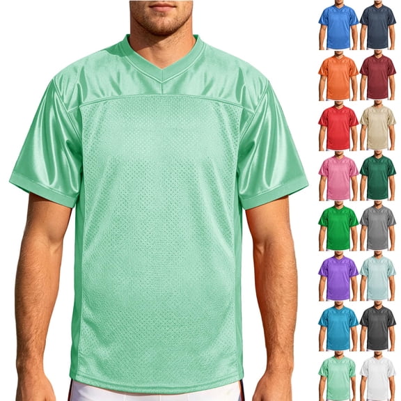 Blank Football Jerseys for Men,Mesh Polyester Plain Football Shirt V Neck Short Sleeve Pullover Sports Clothing Mint Green
