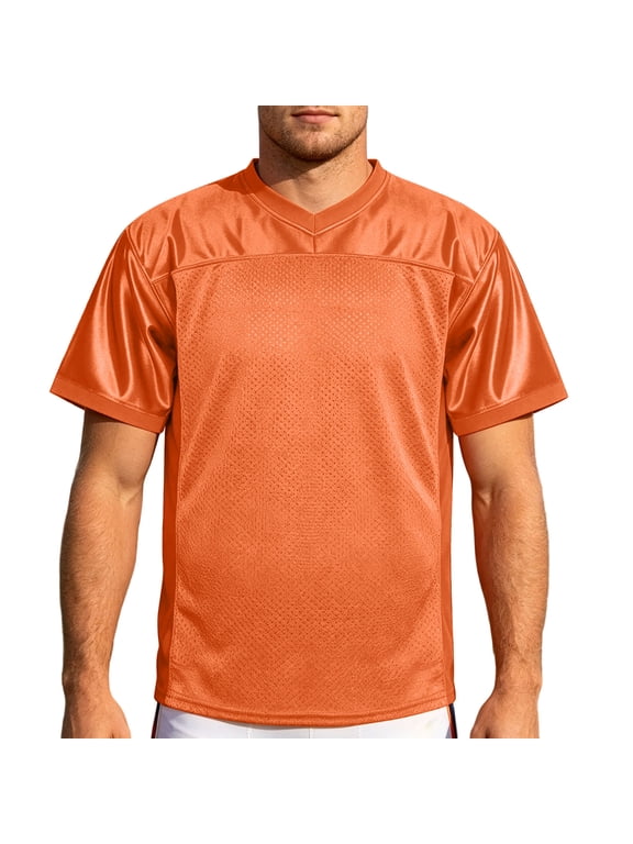 Blank Football Jerseys for Men,Mesh Polyester Plain Football Shirt V Neck Short Sleeve Pullover Sports Clothing Orange