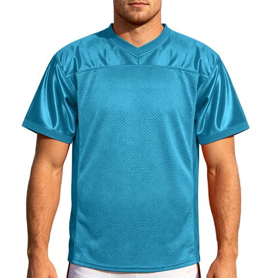 Blank Football Jerseys for Men,Mesh Polyester Plain Football Shirt V Neck Short Sleeve Pullover Sports Clothing Sky Blue