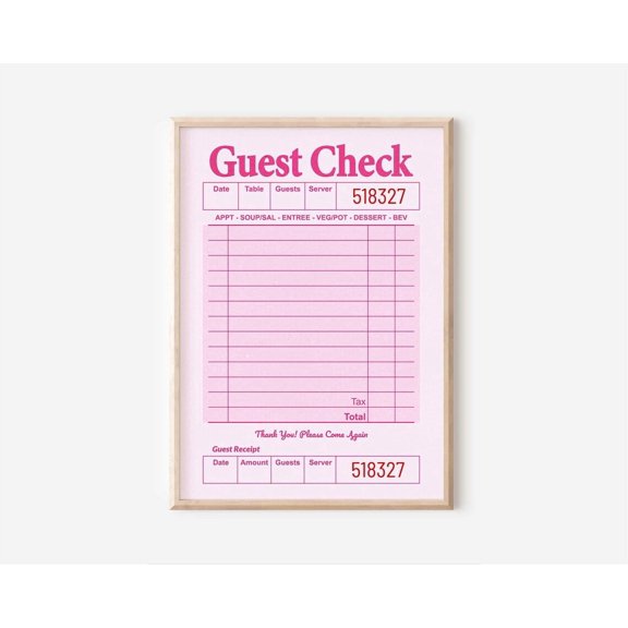 Blank Giant Guest Check Signing Party Message Decor Wall Art