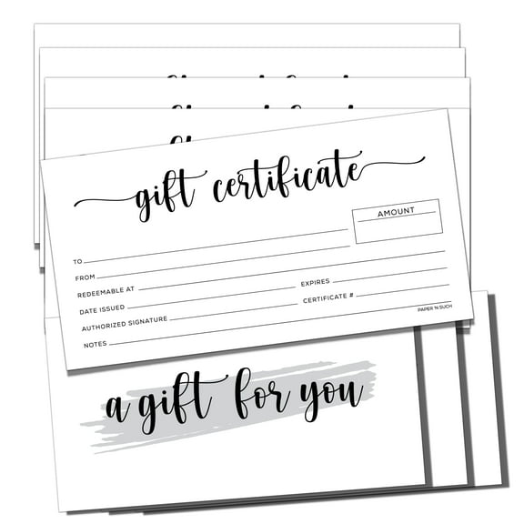 Set of 25 Blank Gift Certificates with Envelopes - Black and White - For Personal Or Business - 3.75 X 7.5