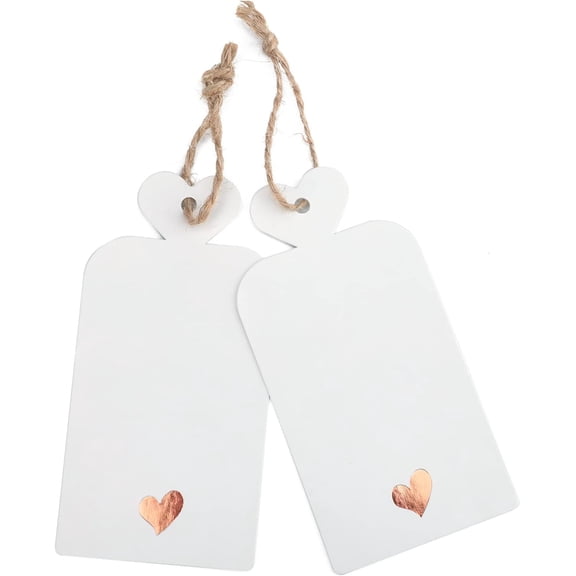 Blank Gift Tags with String, White Paper Tags with Foil Rose Gold Heart, Personalized Gift Wrapping Labels