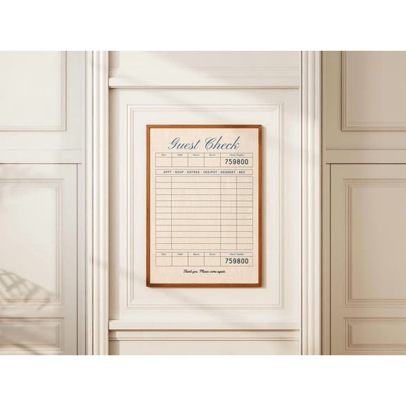 Blank Guest Check Empty Guest Check Retro Preppy Receipt Apartment Art Decor Vintage Aesthetic
