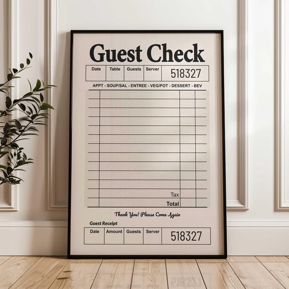 Blank Guest Check Giant Retro Preppy Apartment Wall Decor For Signing