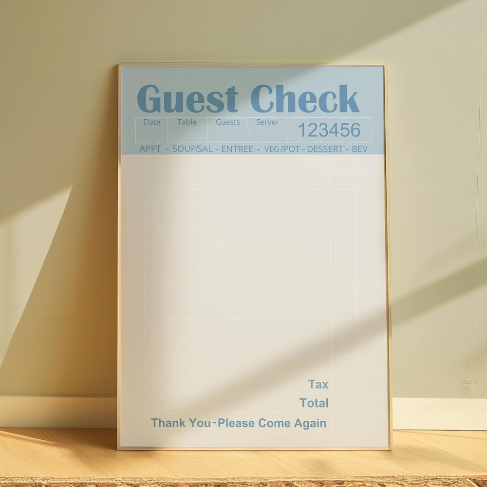 Blank Guest Check Poster, Blue Art, Trendy Wall Art, Apartment Wall ...