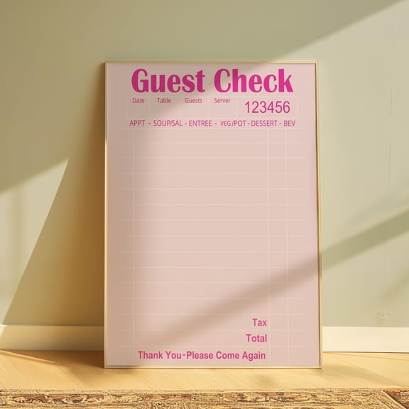 Blank Guest Check Poster Trendy Wall Art Preppy Prints Apartment Wall Decor Pink Guest Check Wall Art Blank Gift Wall Art