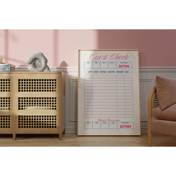 Blank Guest Check Preppy Retro Art Poster, Unframed Size 24x36