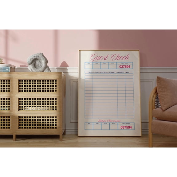 Blank Guest Check Print Guest Check Vintage Art Print Retro Style Guest Check Blank Gift Aesthetic Preppy Art