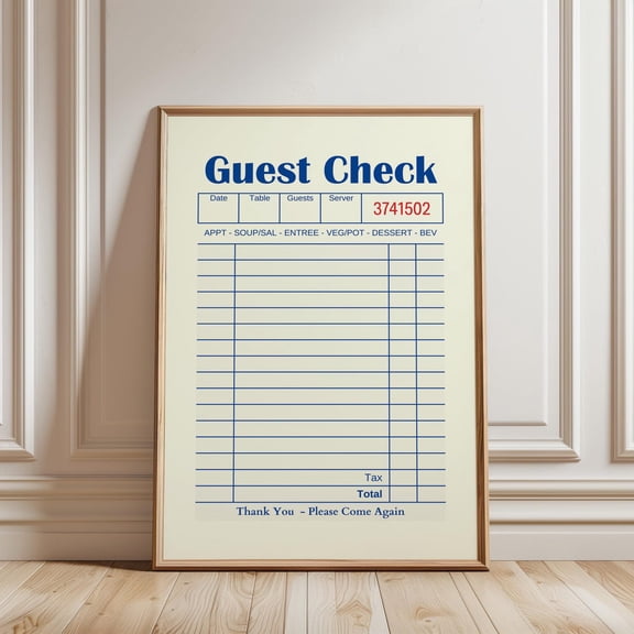 Blank Guest Check Restaurant Receipt Minimalist Cafe Poster , Poster Print Only