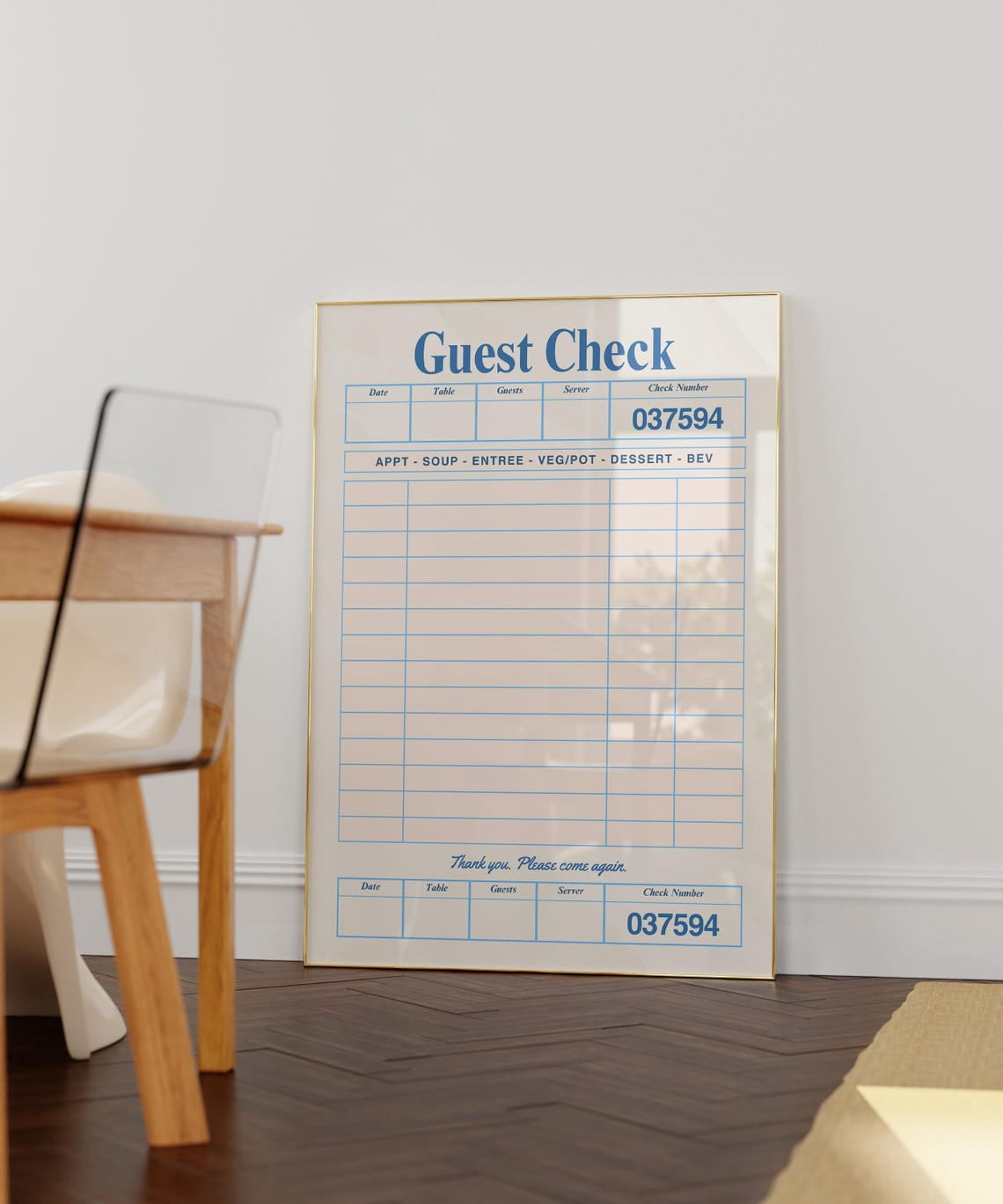 Blank Guest Check Vintage Retro Art Poster, Stretched Size 8x12 ...