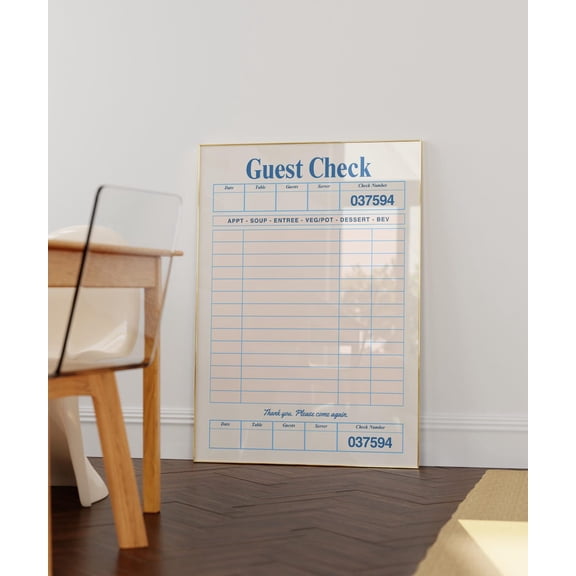 Blank Guest Check Vintage Retro Art Poster, Unframed Size 12x18