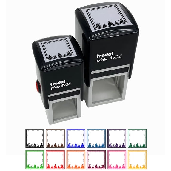 Blank Holiday Label Christmas Trees Self-Inking Rubber Stamp Ink Stamper - Blue Ink - Small 1 Inch