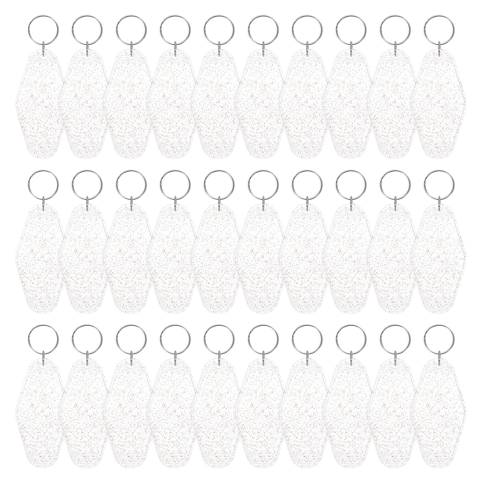 Blank Hotel Keychain Tags [30PCS] - Plastic Rhombus Blank Motel Keychain for Luggage Labels [Glitter Clear] Vintage Key Tags