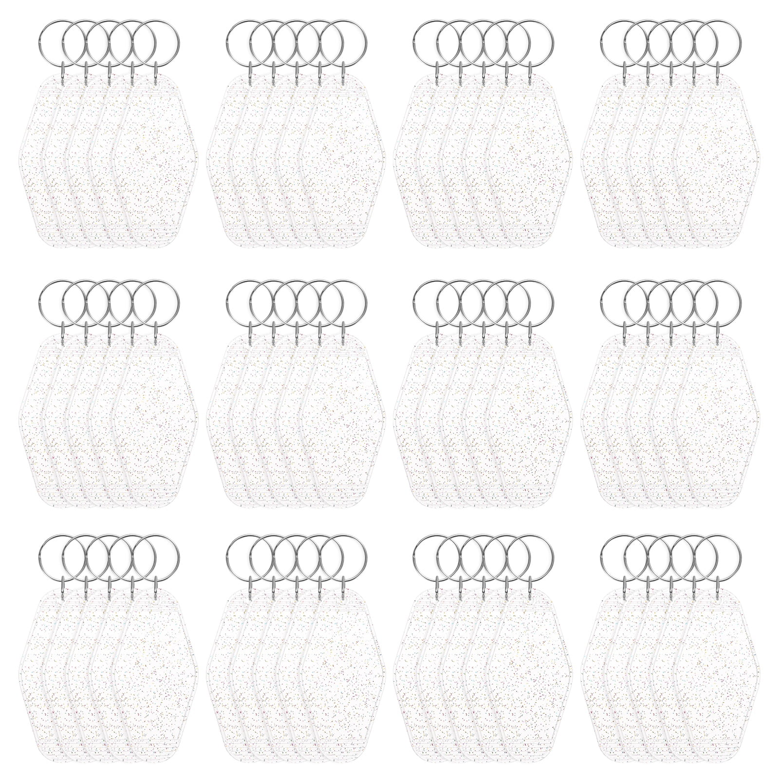 Blank Hotel Keychain Tags [60PCS] - Plastic Rhombus Blank Motel Keychain for Luggage Labels [Glitter Clear] Vintage Key Tags