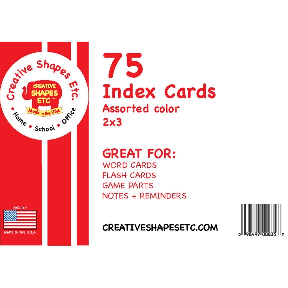 SHAPES ETC. Blank Index Cards - 2" x 3" Assorted Color