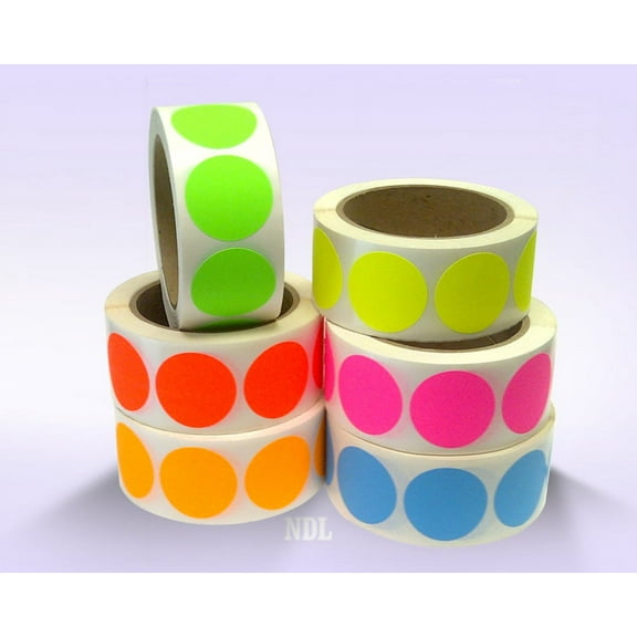 Blank Inventory Circle Labels Assortment Pack (6 Rolls) - Fluorescent, 1.5"