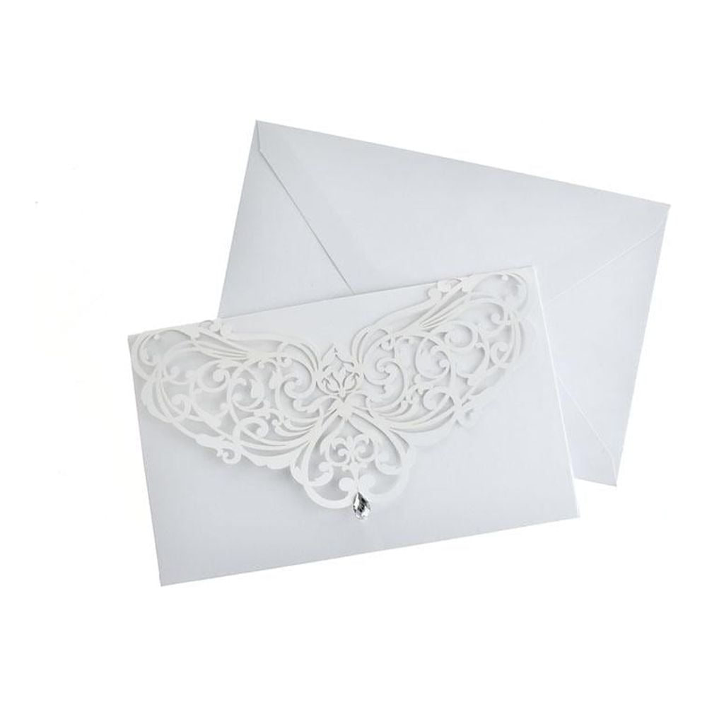 Blank Invitations Rectangle Laser Cut Design With Rhinestone, White, 7-1/4  Inch, 8-Piece - Walmart.com, image size:1000x1000
