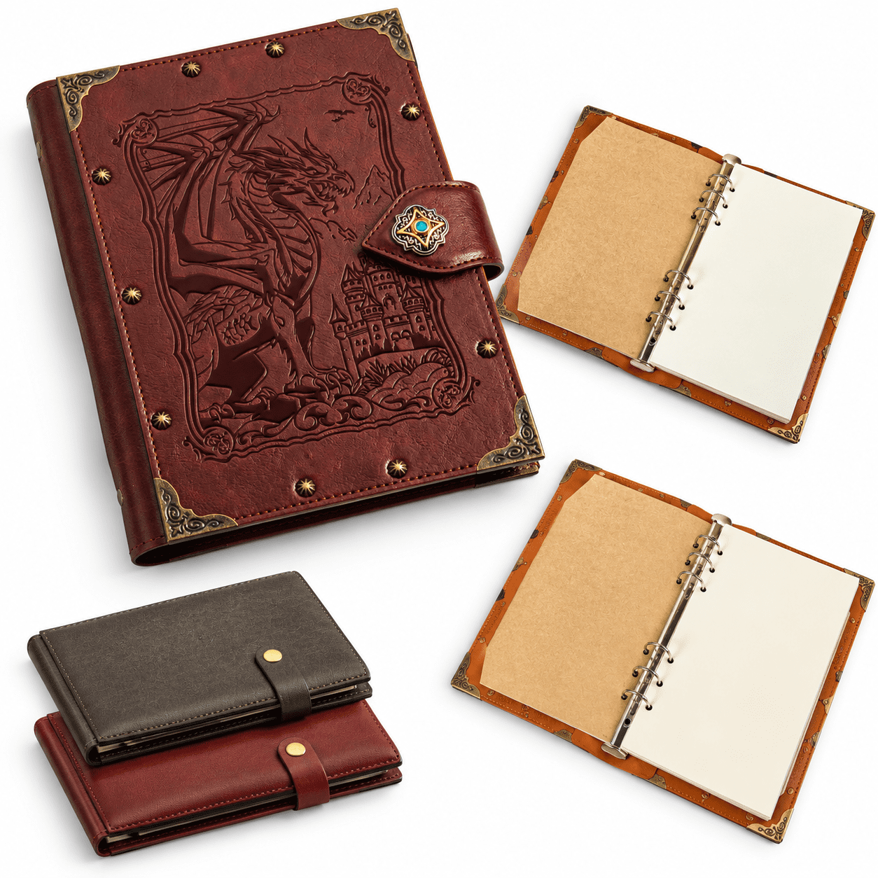 Blank Journal 10.04x7.80x2.24 Inches 2-Red-DragonKing Refillable Binder ...